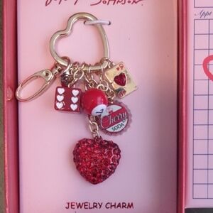 Betsey Johnson Dice Heaet Chery Soda Bag Charm Keychain Bnib Ti